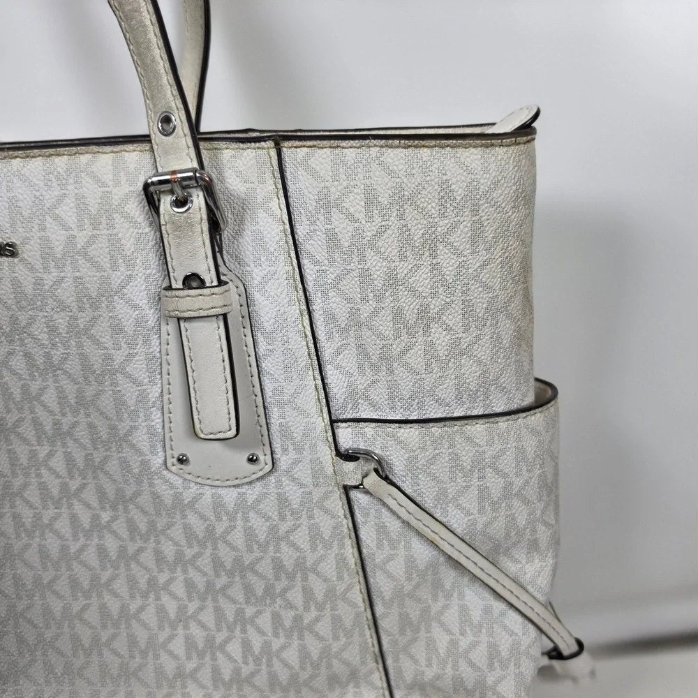 Michael Kors Voyager Medium White Signature Logo Tote Bag Shoulder‎ Bag